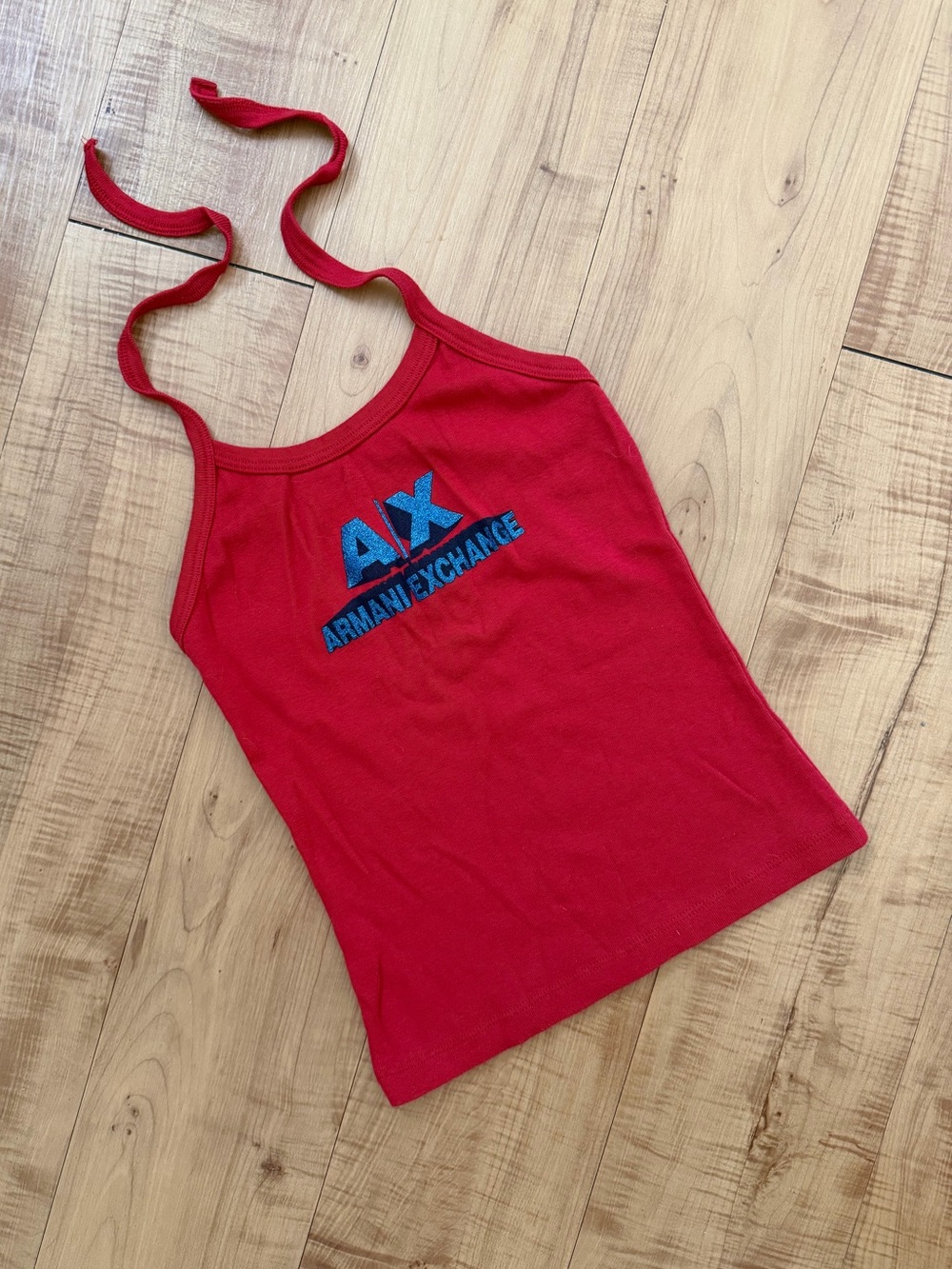 Vintage Brand New Cotton Y2K Armani Exchange Red A|X Logo Halter Tie Tank Top